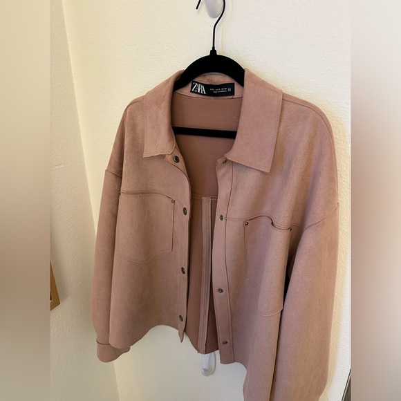 Zara Suede Cropped Lightweight Pink Jacket Size Small Oversized Fall - Picture 2 of 8